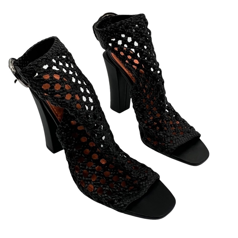 Zara Black Caged Block Heel Sandals Size 37 Women's